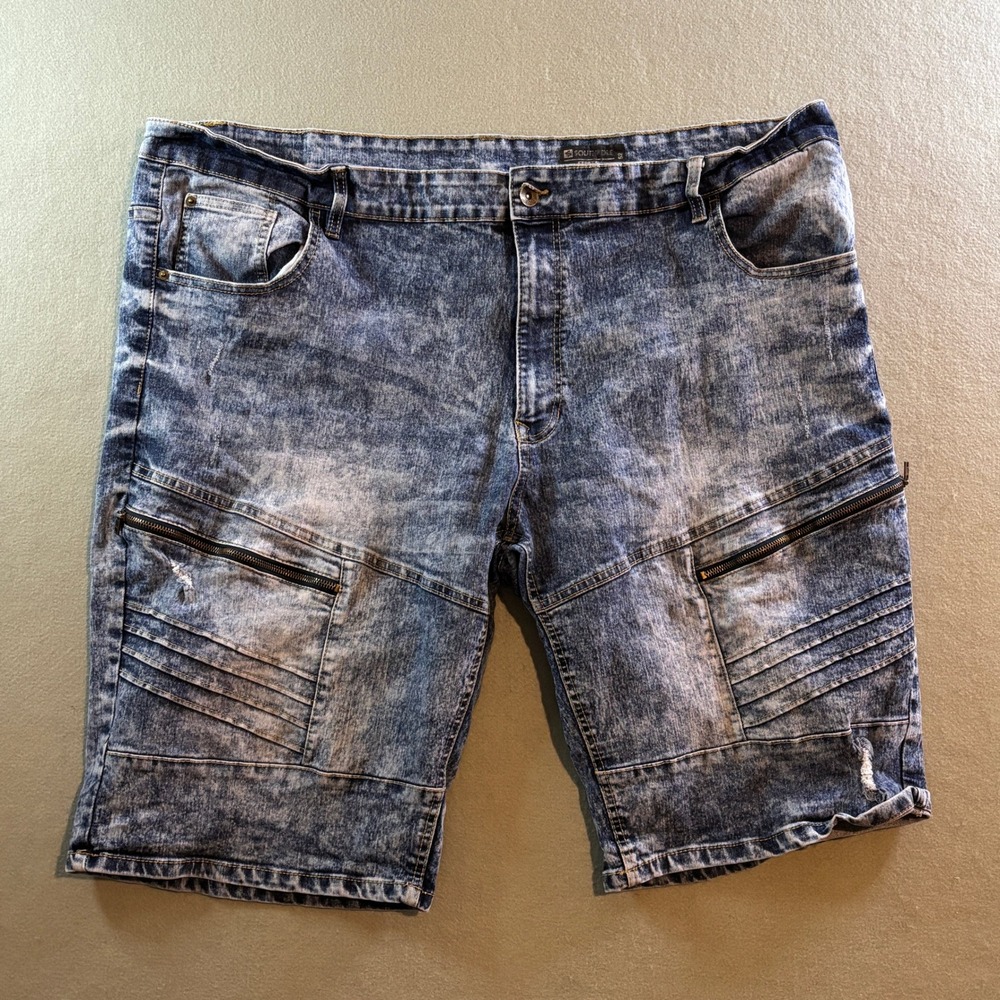 Southpole Denim Shorts Mens 52 Blue Acid Wash Moto Zipper Streetwear Y2K
